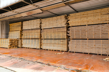 Wooden boards in a warehouse of building materials