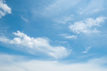 abstract white wispy clouds and blue sky in sunny day of summer season, beautiful nature background...