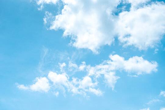 abstract white wispy clouds and blue sky in sunny day of summer season, beautiful nature background , relaxation and freedom concepts