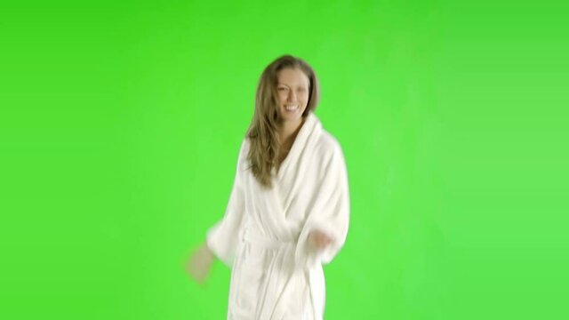 caucasian woman greenscreen cut out bathrobe beauty health