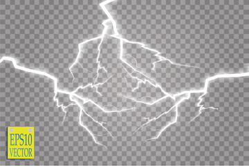 Set of lightnings. Thunder-storm and lightnings. Magic and bright lighting effects. Vector Illustration