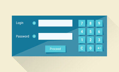 Bank login form. Access management. Software authentication. Authorization permission security concept