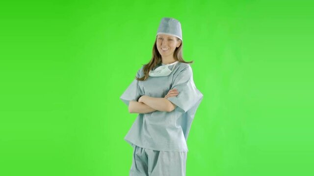 caucasian woman greenscreen cut out doctor healthcare nurse scrubs