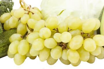 Diet concept: Set of green fruits and vegetables, isolated