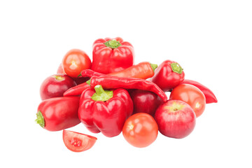 Diet concept: Set from red bell pepper, red hot chili pepper and apple, isolated