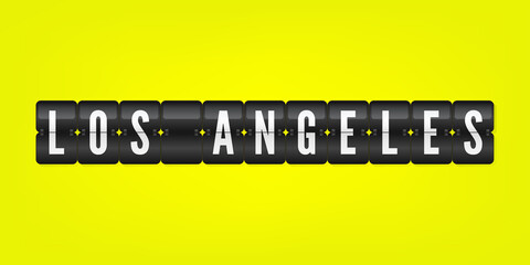 Los Angeles american city flip symbol isolated. Vector scoreboard icon illustration. California International airport black and white sign on yellow background