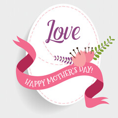 Happy Mother's Day, Floral bouquets with ribbon, vector illustration
