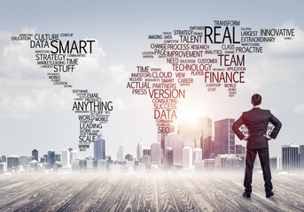 Motivation and inspiration concept with modern cityscape and bus