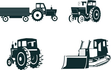 Tractors icons set, isolated vector illustration