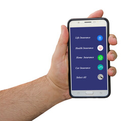 Mobile phone with options for insurance on its screen
