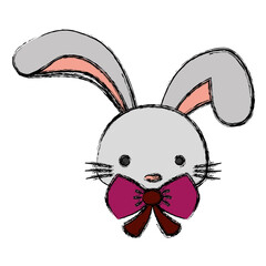 cute easter bunny with decorative ribbon icon over white background. colorful design. vector illustration