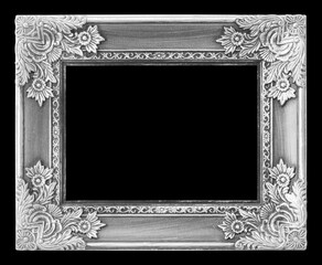 Old antique silver frame on the black background