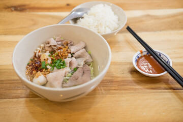 Thai fusion food noodle with pork and vegetable