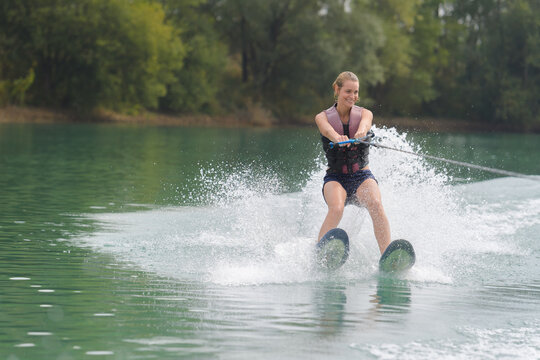 Woman waterskiing