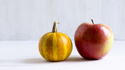Decorative pumpkin and apple