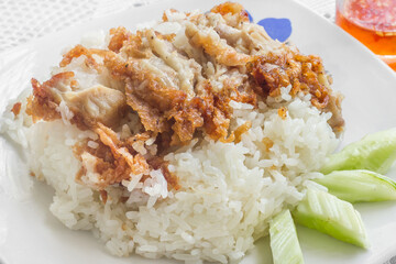 Fry chicken rice thai style. thai food