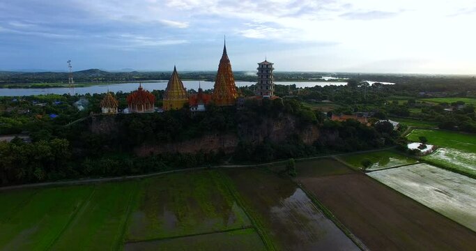 aerial view of wat thum suea temple kanchaburi thailand