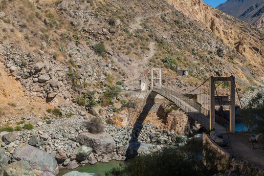 Suspension bridge in Colca canyon, Peru