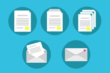 paper report mail. Vector set of files and documents, paper work, office and business flat line web icons.  Illustration Modern looking flat line icon style. Symbols for slide mobile and web graphics.