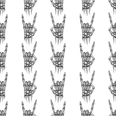Heavy metal bones hand horns seamless pattern, vector illustration