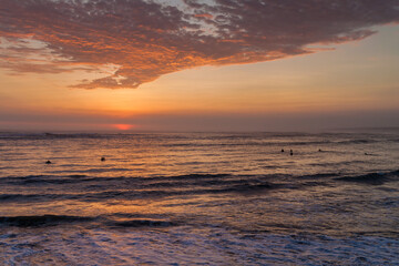 Fototapeta na wymiar Sunset at the beach in Huanchaco, Peru.