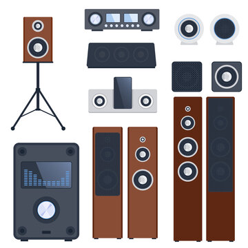 Home Sound System Stereo Flat Vector Music Loudspeakers Player Subwoofer Equipment Technology.