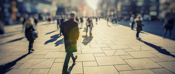 silhouette of people walking on city streets  