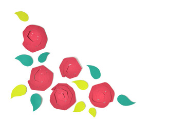 Red roses paper cut on white background - isolated