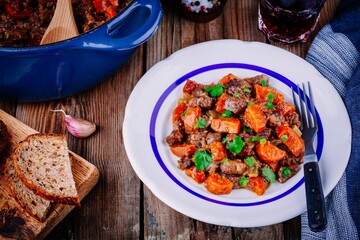 beef meat stewed with carrots