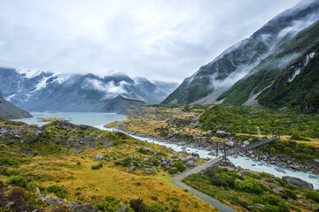 Hooker Valley Track, One of the most popular walks in Aoraki/Mt Cook National Park, New Zealand