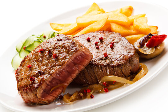 Grilled steak with french fries 