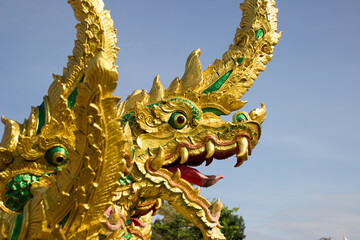 Fototapeta premium Naga statue located at Wat Phra That Choom Chum Sakon Nakhon.