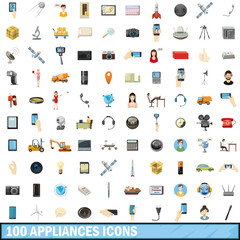 100 appliances icons set, cartoon style