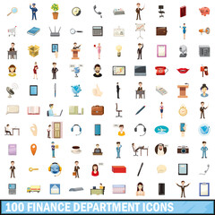 100 finance department icons set, cartoon style