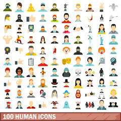 100 human icons set, flat style