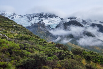 Glacier at Hooker Valley Track, One of the most popular walks in Aoraki/Mt Cook National Park, New Zealand