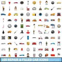 Fototapeta premium 100 repair filled car icons set, cartoon style