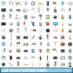 100 touch screen icons set, cartoon style