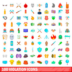 100 violation icons set, cartoon style