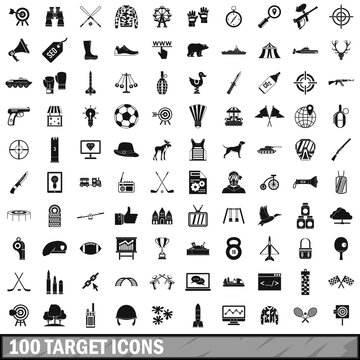 100 target icons set, simple style 