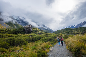 Fototapeta na wymiar Hooker Valley Track, One of the most popular walks in Aoraki/Mt Cook National Park, New Zealand
