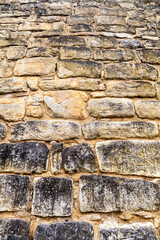 Detail of a stone wall of Kuelap, ruined citadel city of Chachapoyas cloud forest culture in mountains of northern Peru.