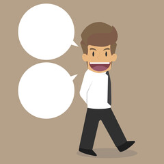 Businessman walking and talking