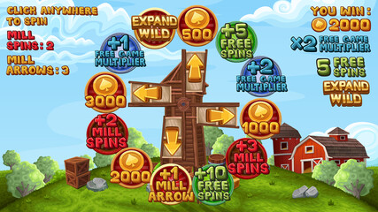 Bonus game for slots game in farm style. Vector illustration
