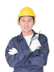 Young handyman  standing with his tool box