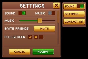 Settings screen for slot game. Vector illustration