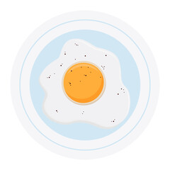 Fried egg on plate. Healthy breakfast. Natural nutrition. Flat style