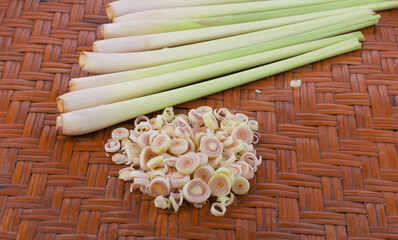 Slice of lemon grass on  bamboo teble