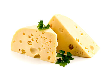 Cheese with parsley on a white background