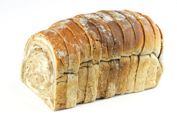 close up on whole grain sliced bread on white background